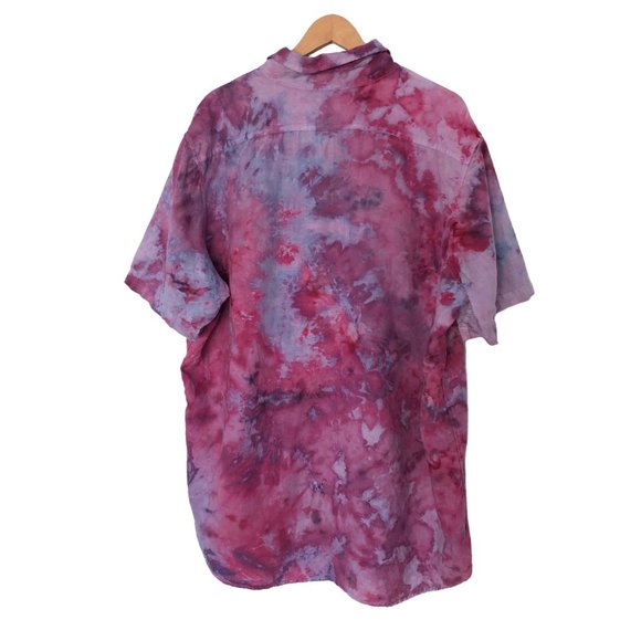 Custom Ice Tie Dye Linen button down shirt XXL Tall LL Bean purple pink - Picture 3 of 4